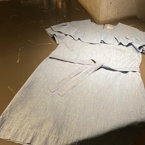 J Crew Chambray Blue Short-Sleeved Ruffled Dress